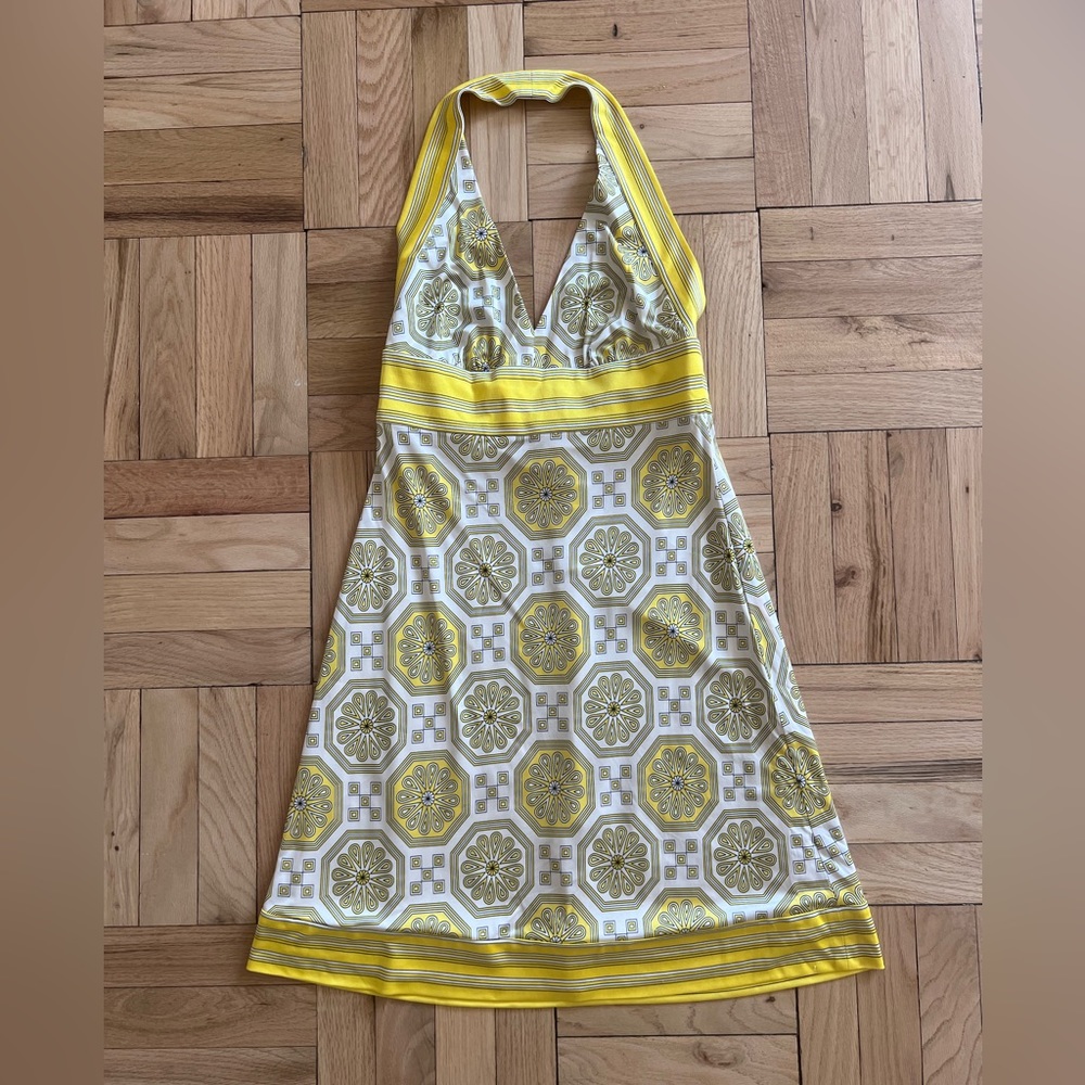 Trina Turk silk geometric print halter dress. Size 6. Work once.